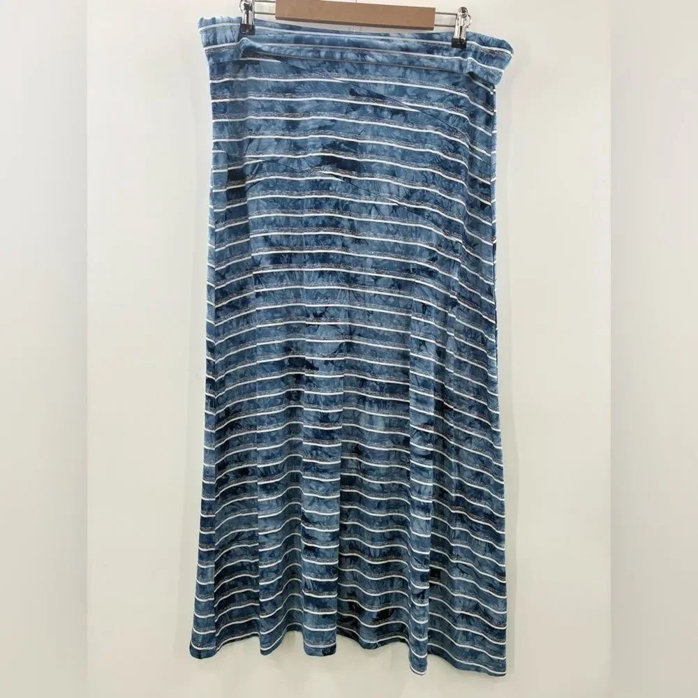 3For$20 EmeraldBlue Striped Velvet Maxi Skirt size PXL